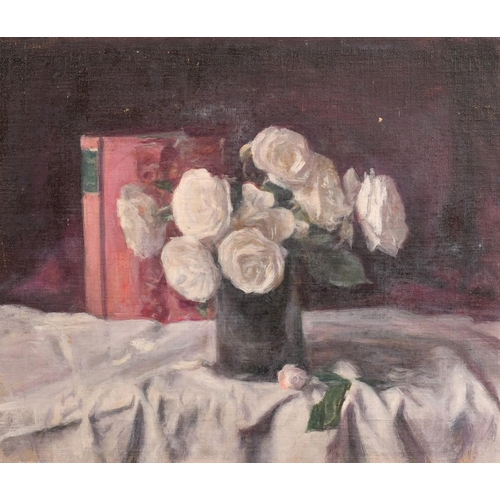 482 - George Weissbort (1928-2013), a still life of white flowers in a vase, oil on canvas laid down, 18