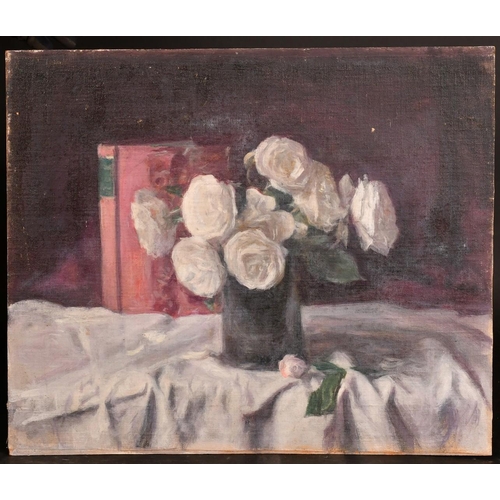 482 - George Weissbort (1928-2013), a still life of white flowers in a vase, oil on canvas laid down, 18