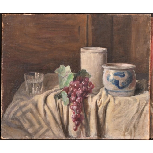 483 - George Weissbort (1928-2013), a still life of a decanter and apples, oil on canvas laid down, 18