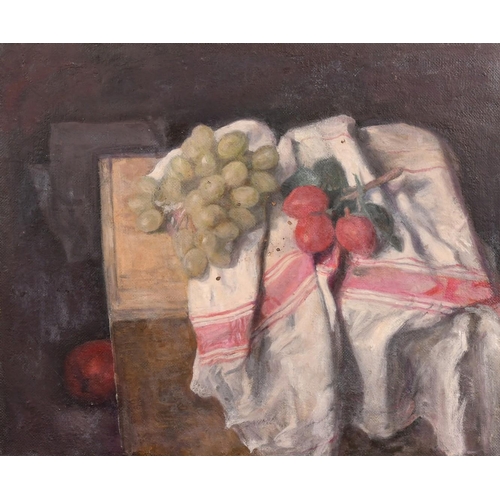 484 - George Weissbort (1928-2013), a still life of apples and plums, oil on canvas laid down, 18