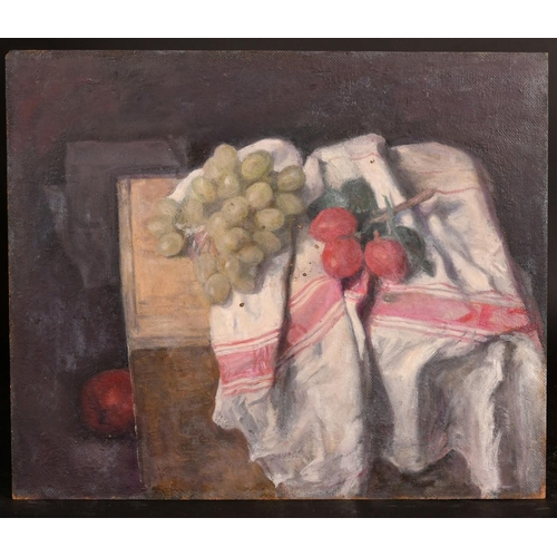 484 - George Weissbort (1928-2013), a still life of apples and plums, oil on canvas laid down, 18