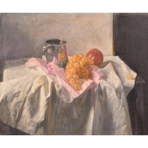 486 - George Weissbort (1928-2013), a still life of grapes and a pewter tankard, oil on canvas laid down, ... 