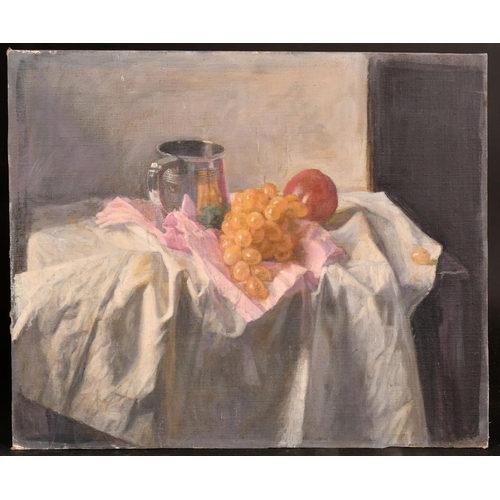 486 - George Weissbort (1928-2013), a still life of grapes and a pewter tankard, oil on canvas laid down, ... 