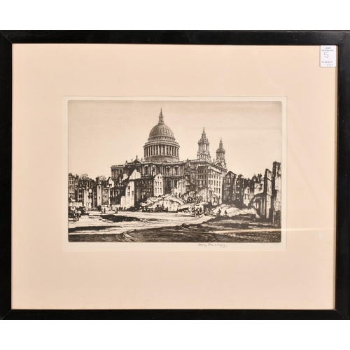 5 - Henry Rushbury, two etchings of wartime scenes featuring St. Paul's, both signed in pencil, plate si... 