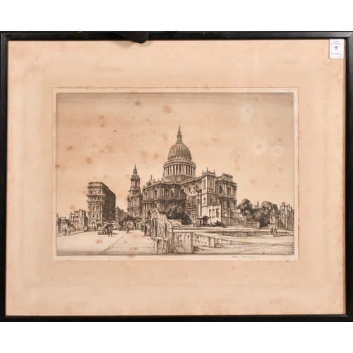 5 - Henry Rushbury, two etchings of wartime scenes featuring St. Paul's, both signed in pencil, plate si... 