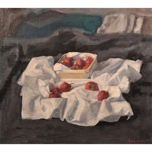 500 - George Weissbort (1928-2013), a still life of strawberries on a white cloth, oil on canvas laid down... 