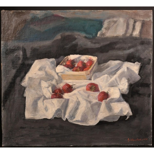 500 - George Weissbort (1928-2013), a still life of strawberries on a white cloth, oil on canvas laid down... 