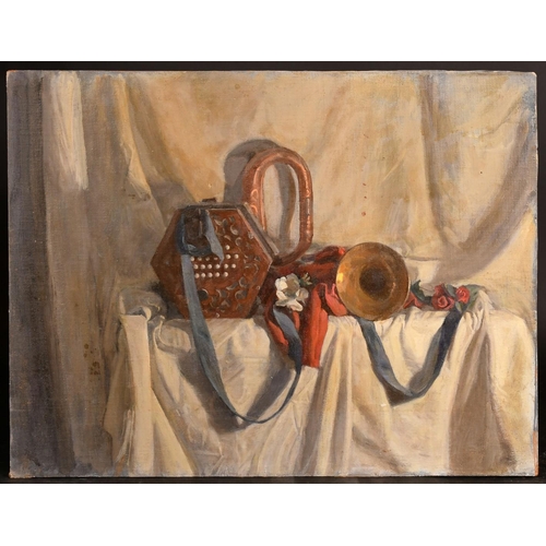 502 - George Weissbort (1928-2013), a still life study of musical instruments, oil on canvas laid down, 18... 