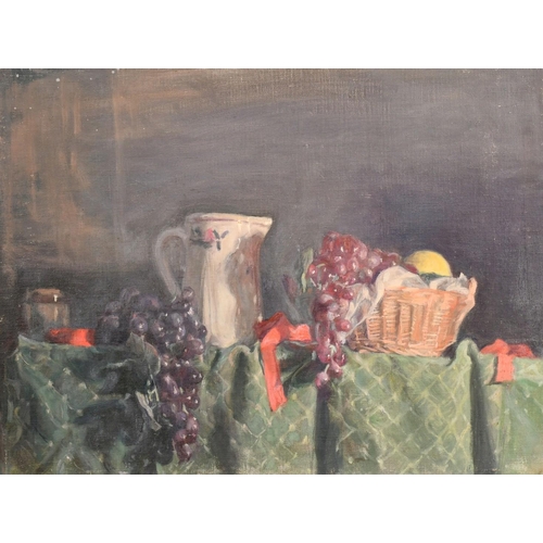 503 - George Weissbort (1928-2013), a still life study of a jug flanked by grapes, oil on canvas laid down... 