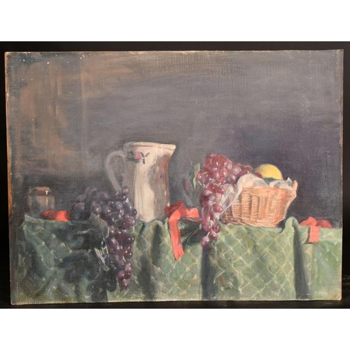 503 - George Weissbort (1928-2013), a still life study of a jug flanked by grapes, oil on canvas laid down... 