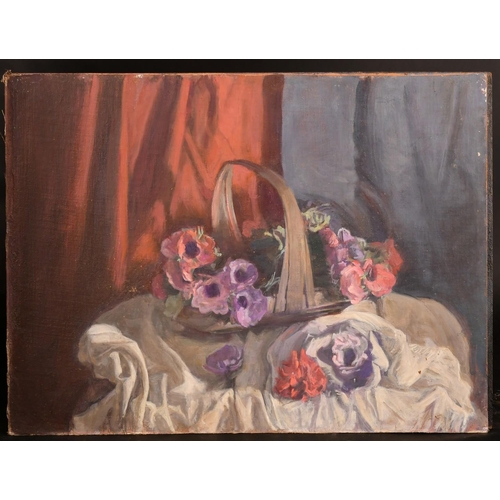 504 - George Weissbort (1928-2013), a still life study of a basket of flowers, oil on canvas laid down, 18... 