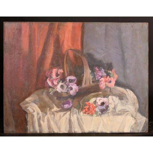 505 - George Weissbort (1928-2013), a still life study of a basket of flowers, oil on canvas laid down, 18... 