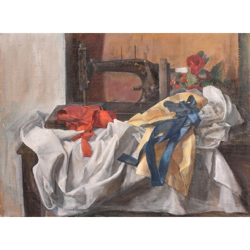 506 - George Weissbort (1928-2013), a still life study of a sewing machine and fabric, oil on canvas laid ... 