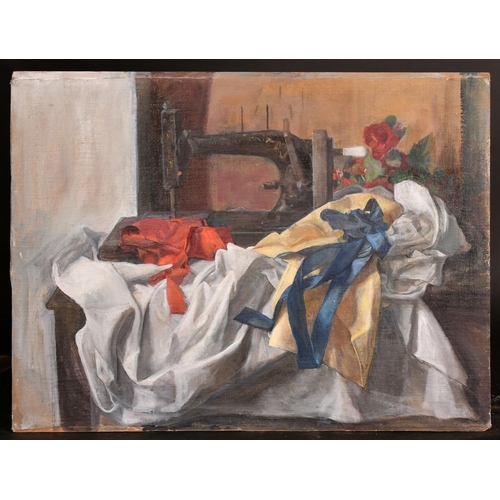 506 - George Weissbort (1928-2013), a still life study of a sewing machine and fabric, oil on canvas laid ... 