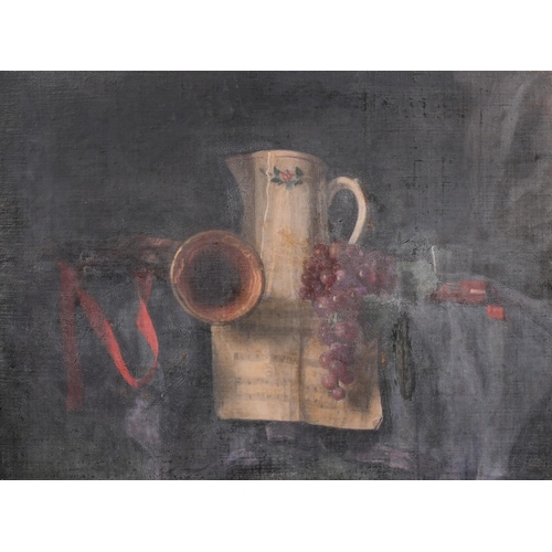 508 - George Weissbort (1928-2013), a still life study of a bugle and white jug, oil on canvas laid down, ... 