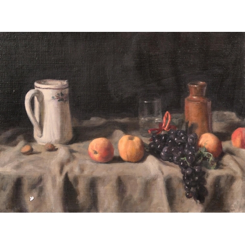 509 - George Weissbort (1928-2013), a still life study of fruit, grapes and a white jug, oil on canvas lai... 