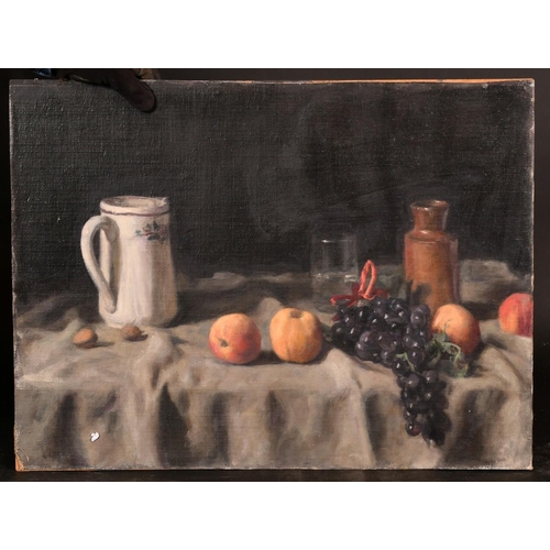 509 - George Weissbort (1928-2013), a still life study of fruit, grapes and a white jug, oil on canvas lai... 