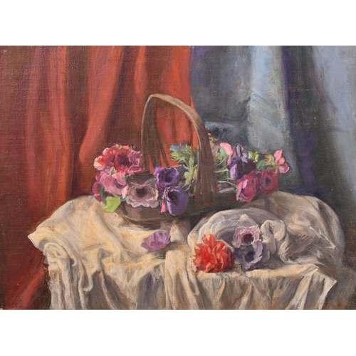 510 - George Weissbort (1928-2013), a still life study of a basket of flowers, oil on canvas laid down, 18... 