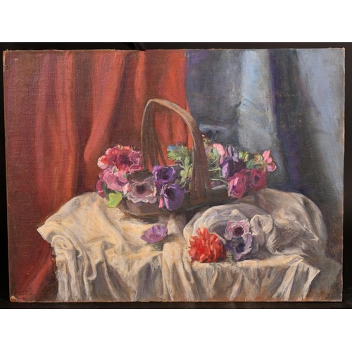 510 - George Weissbort (1928-2013), a still life study of a basket of flowers, oil on canvas laid down, 18... 