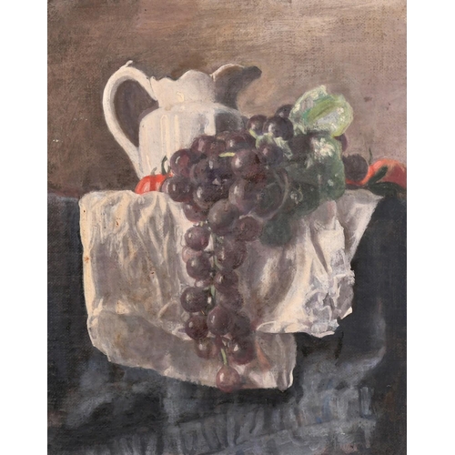 515 - George Weissbort (1928-2013), a still life of a white jug and grapes, oil on canvas laid down, 10.5