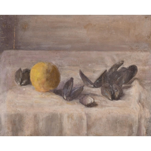 516 - George Weissbort (1928-2013), a group of three unframed oil still life studies featuring mussels, on... 