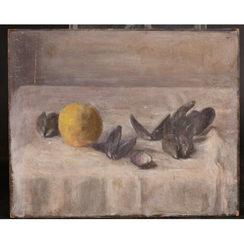 516 - George Weissbort (1928-2013), a group of three unframed oil still life studies featuring mussels, on... 