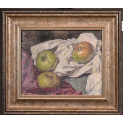 527 - George Weissbort (1928-2013), a still life of three apples, oil on canvas laid down, 8.5