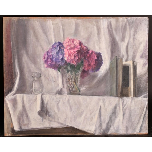 529 - George Weissbort (1928-2013), a still life of flowers in a cut glass vase, oil on canvas laid down, ... 