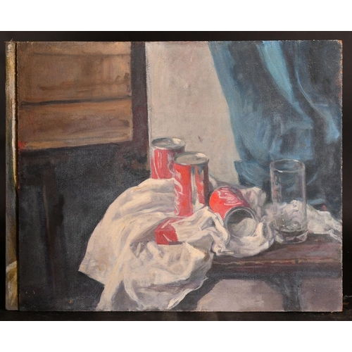 533 - George Weissbort (1928-2013), a still life of coke cans, oil on canvas laid down, 20