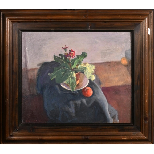 540 - George Weissbort (1928-2013), a still life study of a geranium in a pot on a table top, oil on canva... 