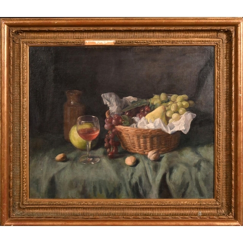 541 - George Weissbort (1928-2013), a still life of fruit in a wicker basket, oil on canvas laid down, 18