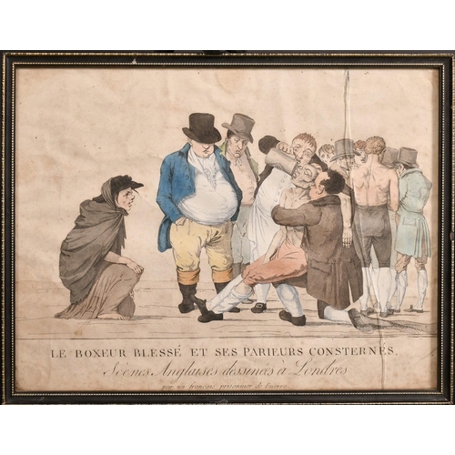 58 - Alphonse Roehn, Early 19th Century, 'Le Boxeur Blesse et Ses Parieurs Consternes', hand coloured eng... 