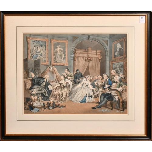 73 - Ravenet after Hogarth, Marriage a la Mode, Plate IV, hand coloured etching, 13.25