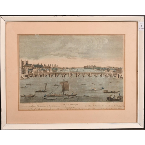 8 - An 18th Century Vue d'Optique of Westminster Bridge, hand coloured engraving, 11