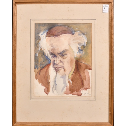 81 - 20th Century English School, a head study of a man with a beard and possibly a skullcap, watercolour... 