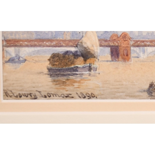 87 - R. Lowry Lomax, Circa 1890, a view of shipping on the River Thames, with the dome of St. Paul's in t... 