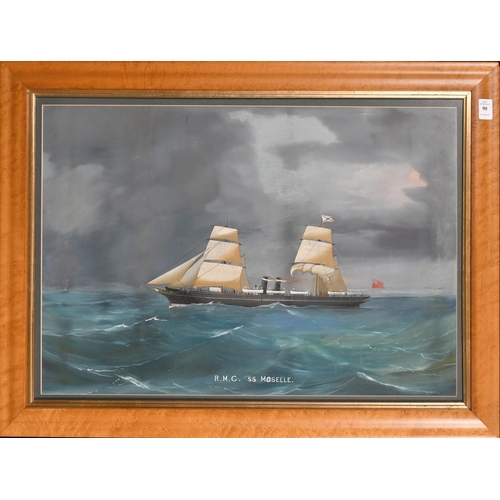 90 - Late 19th Century, a gouache study of R.M.C. SS Moselle in open waters, inscribed, 18