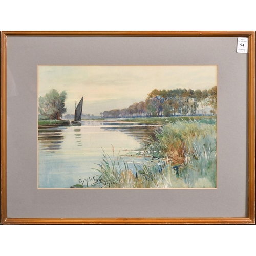 94 - Charles Mayes Wigg (1889-1969),  a pair of watercolour scenes of boats on the Broads, each signed an... 