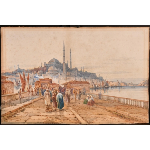 97 - Michele Martino (1889-1969), a view of a busy market at Constantinople, watercolour, signed, 12