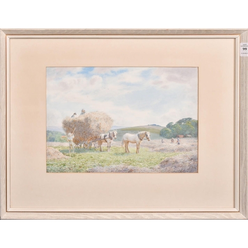 99 - Joseph Kirkpatrick (1872-1930), a haymaking scene, watercolour, signed, 9.5