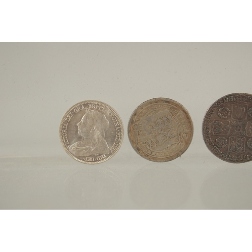 43 - A VICTORIA SIXPENCE 1893, UNC, A GEORGE III SIXPENCE, 1817, A GEORGE III SIXPENCE, 1820 A GEORGE II ... 