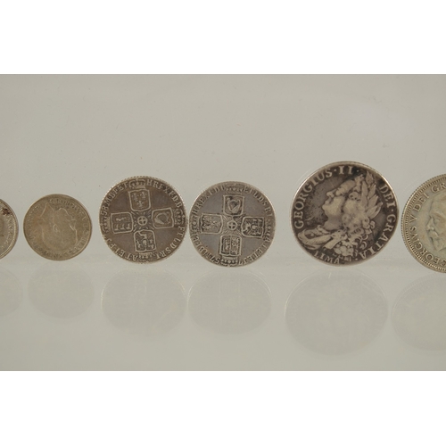 44 - GEORGE V THREE SILVER PENNIES 1917 - 1920 EDWARD 1272 - 1307 PENNY, GEORGE II SIXPENCE 1757, GEORGE ... 