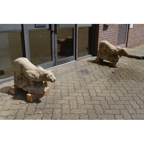 1 - A good pair of reconstituted stone models of prowling lions.