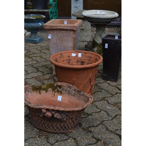 5 - Four various terracotta planters, various shapes.