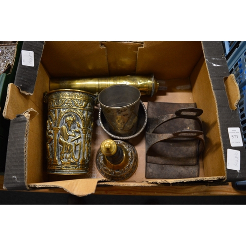 571 - Brass bell and other items.