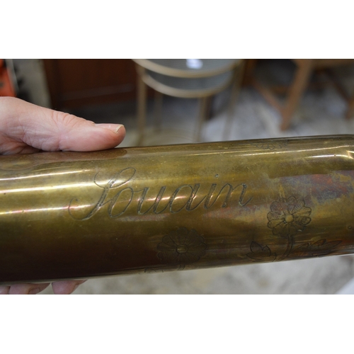 63 - A Trench art engraved brass shell case.