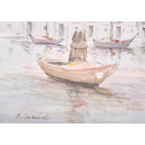 110 - B. Carniel (20th Century), view of boats on the Grand Canal, Venice, watercolour, signed, 6.5