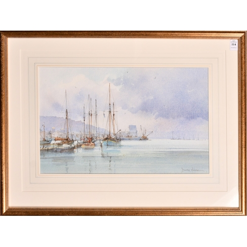 114 - David Howell (b. 1939), 'Moorings at Brixham', watercolour, signed, 12