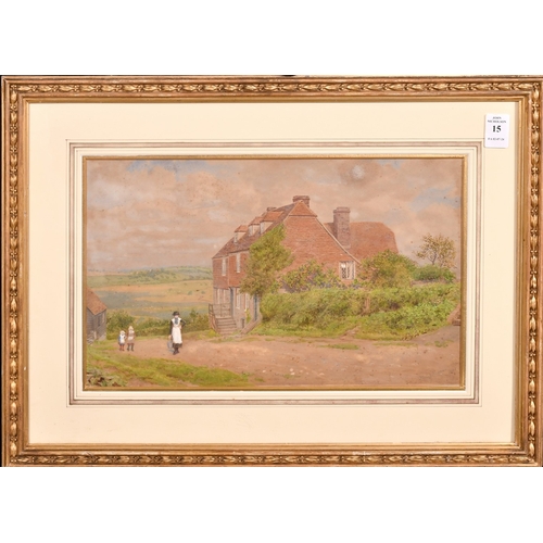 15 - Philip Norman (1842-1931) - Watercolour - Cottages with figures on the Downs, signed and dated 1881,... 