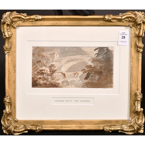 28 - George Cuitt the Younger (1866-1941), view of a bridge in a valley, watercolour, 3.5